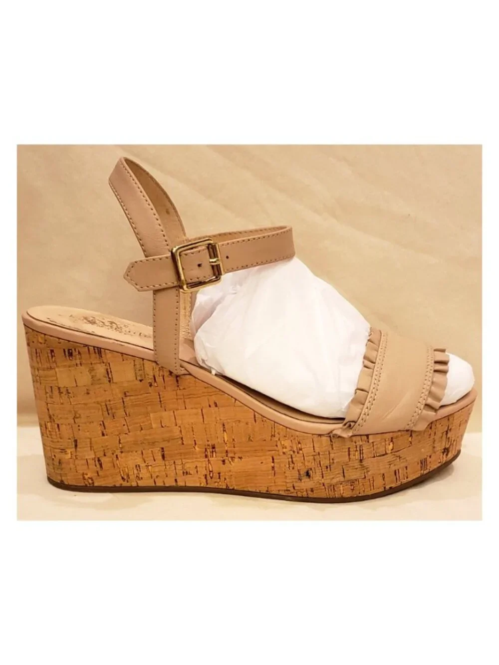 Kate Spade New York Cork Wedge Platform Sandals Size 9M Nude/Beige Leather